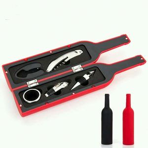 Juego de 5 piezas de abridor de vino de acero inoxidable moderno y sostenible con forma de botella, vertedor, sacacorchos, tapón y caja de regalo personalizada al por mayor - Product Image 2
