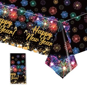 Nappe <span class=keywords><strong>de</strong></span> bonne année, décorations <span class=keywords><strong>de</strong></span> nappe <span class=keywords><strong>de</strong></span> fête en <span class=keywords><strong>or</strong></span> noir jetables, couverture <span class=keywords><strong>de</strong></span> <span class=keywords><strong>table</strong></span> en plastique rectangulaire décor à thème NYE - Product Image 3