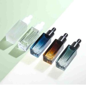 Nuevo diseño Mini Square 3ml 5ml 10ml Gradiente Azul Ámbar Vidrio transparente Base gruesa Frascos cuentagotas para sueros - Product Image 2