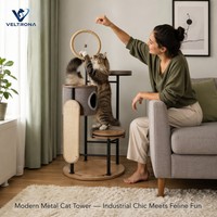 Torre Moderna de Metal para Gatos con Plataforma de Madera y Anillo de Sisal, Mueble de Escalada para Interiores, Venta al por Mayor