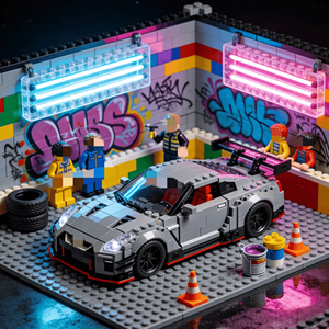 Ensemble de blocs de construction en plastique personnalisés Urban Graffiti DIY pour scène de rue automobile, cadeau pour collectionneur de voitures - Product Image 1