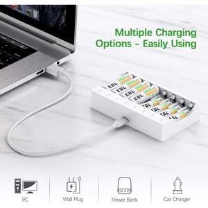 Chargeur de piles EBL 8 emplacements individuels AA/AAA, charge rapide avec écran LCD/LED, rechargeable, 4 piles AAA 1100mAh, 4 piles AA 2800mAh - Product Image 5
