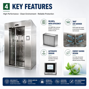 Cabina de Ducha de Aire de Acero Inoxidable para 2 Personas, para Cuartos Limpios de la Industria Farmacéutica y Alimentaria, con Control Automático PLC y Alta Velocidad - Product Image 4