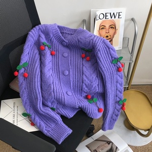 Cárdigan Corto Estilo Dulce Coreano para Mujer, Otoño Invierno 2025, Nuevo Detalle de Cereza, Holgado, Estilo Informal, Rejuvenecedor, Top de Punto - Product Image 4