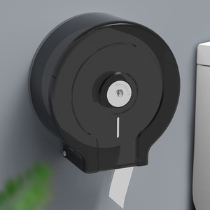 Wall Mounted Toilet <b>Paper</b> Holder Circular <b>Black</b> Transparent No Drill Large Roll For Bathroom - Product Image 1