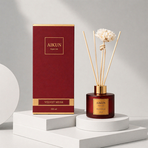 Aikun Small MOQ 7D Ship Ruby Round Glass 100ml Gold Label Red Box Custom Aroma Long Life Reed Diffuser Gift <b>Set</b> for Festival - Product Image 1