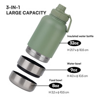 Thermos multifonctionnel 3-en-1 en acier inoxydable de 950 ml pour humains et animaux de compagnie, grande capacité, haute qualité, avec poignée portable