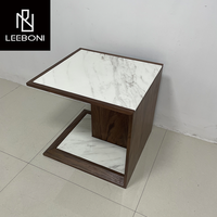 Table basse rectangulaire en marbre véritable Volakas blanc naturel avec placage en noyer, design moderne de luxe, prix d'usine