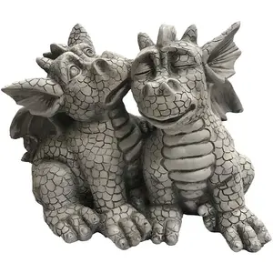 Adorable Baby Sleeping small Dragon Couples Dragon Lovers Garden Statue Faux Stone Resin Finish Dungeon double Dragon Figurine