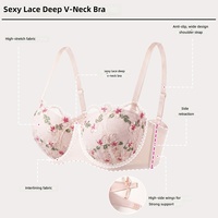 Ensemble de lingerie push-up demi-bonnet à armatures, brodé de dentelle, en maille, confortable et sexy, en nylon, style européen-américain transfrontalier