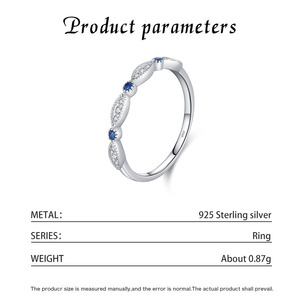 Bague fine en argent Sterling S925, incrustée de pierres bleues en Zircon, réglable, bijoux élégants pour les doigts, cadeau pour les femmes, à porter au quotidien - Product Image 5