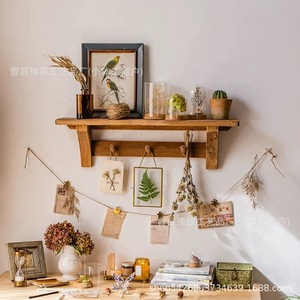 <b>Pine</b> Wood Reclaimed <b>Shelf</b> Single Layer Wall Mounted Storage Rack For Dining Room Kitchen - Product Image 3