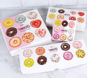 עיצוב מותאם אישית מודפס מתקפל שטוח מיני Donut אריזת קופסא עם לוגו מזון אריזה עבור סופגניות