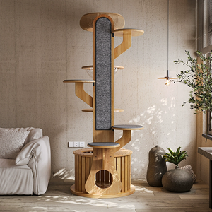Torre Arranhadora de Luxo para Gatos com Múltiplas Plataformas, Estrutura de Madeira Maciça, Poste de Corda de Papel Kraft e Sisal, Madeira de Seringueira - Product Image 2
