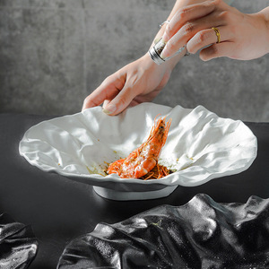 Plato <span class=keywords><strong>de</strong></span> Cerámica Blanco Texturizado, con Borde Ondulado Irregular, para Servir <span class=keywords><strong>Tapas</strong></span>, Postres, en Casa, Restaurantes, Catering y Fiestas - Product Image 3
