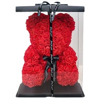 Vente flash Saint-Valentin Rose Licorne Cadeau d'anniversaire Fleur éternelle Ours Fleurs séchées conservées avec lumière LED Forme ronde