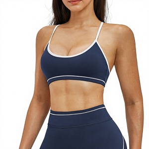 Soutien-gorge de sport/yoga transfrontalier en <span class=keywords><strong>Spandex</strong></span>/Nylon respirant effet seconde peau, maintien élevé, double bretelles, couleurs contrastées, fermeture avant amovible - Product Image 1