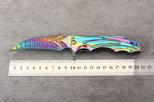 Cuchillo de rescate azul y arcoíris brillante, cuchillo de bolsillo con revestimiento PVD de titanio recubierto de titanio, hoja afilada de carbono delgada con revestimiento de Ti para Outdo - Product Image 6