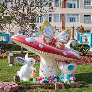 Sculpture de champignon et lapin enchanté-Décor de jardin féerique en fibre de verre pour parcs et terrains de jeux - Product Image 4