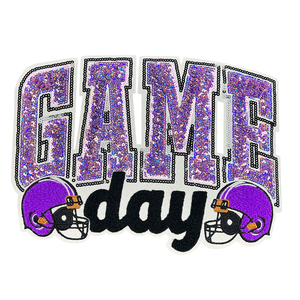 Bán Buôn Tùy Chỉnh Thêu Màu Tím Trò Chơi Ngày Vá Sắt Trên Long Lanh Bóng Đá Mùa Sequin Chenille Các Bản Vá Lỗi Cho Quần Áo - Product Image 6