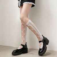 Chaussettes à bretelles blanches style Sweet Lolita, garniture en dentelle, respirantes, mignonnes, pour jeunes filles, chaussettes montantes tissées