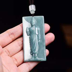 Pendentif en jade de type glace, émeraude bleue naturelle de qualité <span class=keywords><strong>A</strong></span>, style Bouddha thaïlandais, haut de gamme, unisexe - Product Image 3