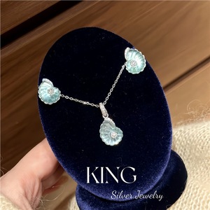 Juego de Collar y Pendientes de Plata de Ley S925 con Concha Marina y Cristal Azul de King Silver Jewelry, Joyería de Moda para Fiestas - Product Image 2