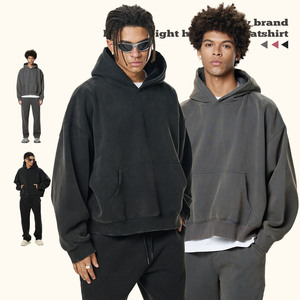 Sudadera con Capucha Oversize para Hombre, Personalizada al por Mayor, con Lavado Ácido, Color Sólido, Logotipo Estampado en la Parte Delantera, de Algodón French Terry, Estilo Casual para Otoño - Product Image 2