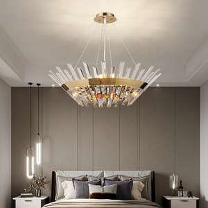 Modern Luxury <b>Living</b> <b>Room</b> <b>LED</b> Transparent Crystal Pendant <b>Light</b> Circular Ring Design Remote Control Adjustable Height Feature - Product Image 3