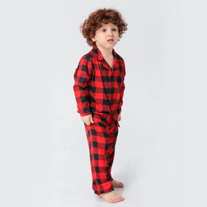 High End Casal Pijamas Pai-filho Homewear Manga Longa Saia Menina Poliéster Em Branco Xadrez Família Natal Pijama Set - Product Image 5
