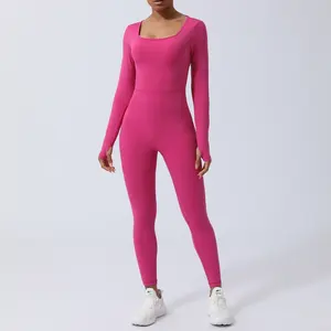 Nouveau nu sensation séchage rapide dos nu combinaison yoga vêtements hanche ascenseur fitness vêtements à manches longues serré formation combinaison