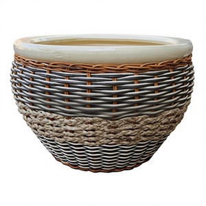 Maceta de Cerámica Rústica Ecológica de Estilo Vintage, Maceta para Jardín Exterior, Diseño Circular, Acabado Esmaltado, Decoración Interior/Exterior - Product Image 1