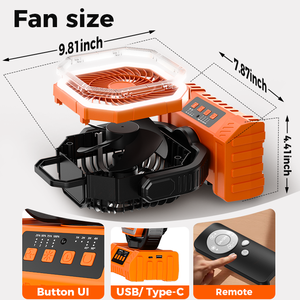 Ventilador USB portátil recargable F6S de 20000mAh con luz LED para camping, ventilador de mesa para exteriores. - Product Image 2