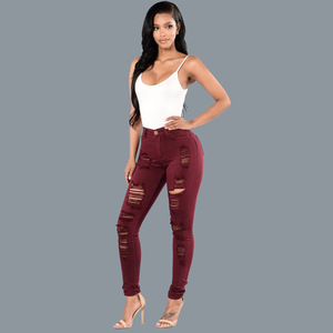 Leggings vaqueros casuales de cintura alta para mujer, corte recto, ajustados, con lavado desgastado, talla grande, multicolor, con agujeros, tejido sencillo <span class=keywords><strong>y</strong></span> liso. - Product Image 3