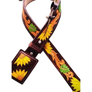 Ceinture décontractée en cuir de buffle véritable, longueur personnalisée, boucle en alliage style western, motif floral, imperméable et durable BS - Product Image 4