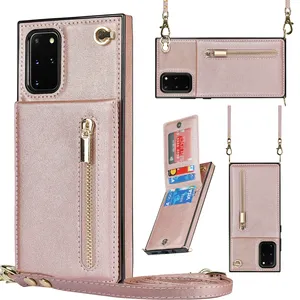 Anti Falling Strap Flip Kickstand Card Slot Mobile Cover PU Leather Wallet Phone Cases For Samsung S20 Plus