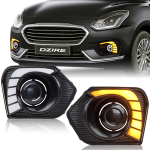 Feux de jour et feux de brouillard à LED clignotants pour Suzuki Dzire avec clignotants jaunes et couvercles de feux de brouillard - Product Image 1