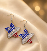 Boucles d'oreilles créoles aux couleurs du drapeau américain, avec strass, charmantes, pour le 4 juillet, Jour de l'Indépendance, cadeau de Noël et de fête