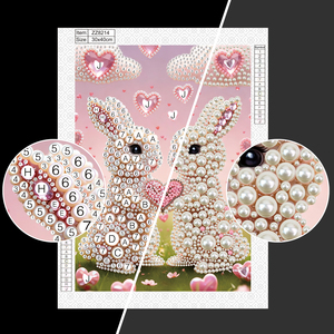 Kit Pittura Diamante Fai da Te con Due Coniglietti e Perle Semisferiche, Arte con Strass per Decorazione Murale Domestica - Product Image 5