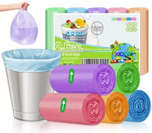 小型ゴミ袋2.6ガロンカラフル生分解性ゴミ袋120カウントバスルームゴミ袋ウェイストバスケットライナー - Product Image 1