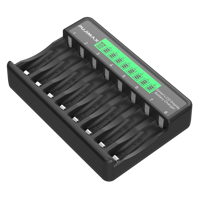 Chargeur de batterie Ni-MH 8 emplacements LCD super rapide PUJIMAX 1,2 V Entrée type C Chargeur de batterie rechargeable AAA AA