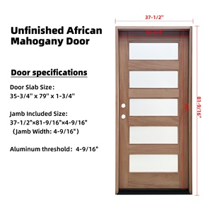 <span class=keywords><strong>Porte</strong></span> d'entrée <span class=keywords><strong>extérieure</strong></span> <span class=keywords><strong>contemporaine</strong></span> pré-assemblée en acajou africain non fini, avec 5 panneaux de verre transparent, en stock - Product Image 2