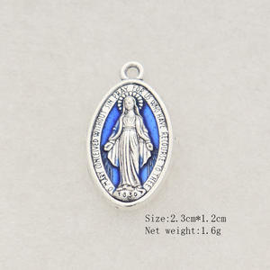Colgante de aleación de La Virgen María de talla grande 46*25mm, Medalla Milagrosa de plata azul, accesorios de encanto religioso católico - Product Image 4