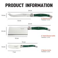 Ensemble de 3 couteaux à fromage Laguiole en acier inoxydable avec manche ABS vert, vente directe usine, qualité professionnelle, prêt à l'exportation en gros