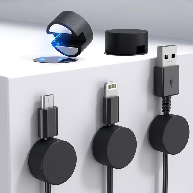 5 Sets Black Clips Super Magnetic Cable Organizer Cable Holder to Fix Summary Concave Round Buckle Includes Metal Plate Adhesive