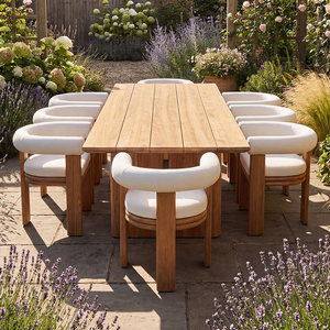 Table et chaises d'extérieur en teck du Myanmar pour cour de villa, hôtel, maison d'hôtes, terrasse extérieure, mobilier de loisirs en bois massif - Product Image 4
