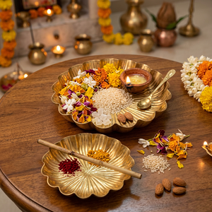 Assiette décorative en métal en forme de fleur, faite à la main, polie, design oriental, vaisselle et assiettes de mariage - Product Image 4