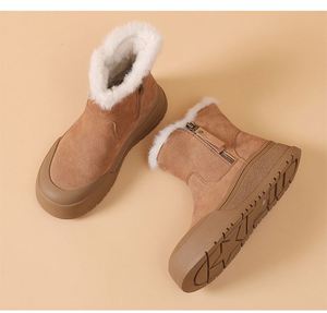 รองเท้าบูทหุ้มข้อสูงสำหรับผู้หญิง ผ้ากำมะหยี่ อุ่นสบาย เหมาะสำหรับฤดูหนาว แฟชั่นลำลอง พื้นหนา บุด้วยผ้าฝ้าย - Product Image 1