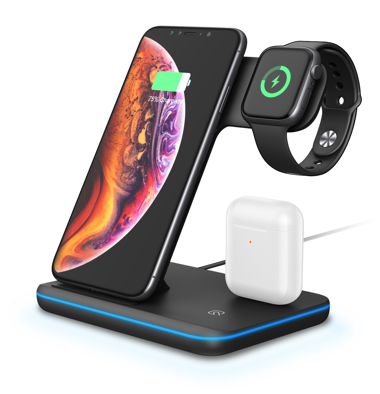 15 Вт Быстрое беспроводное зарядное устройство Qi Подставка для зарядки iPhone 11 XS XR X 8 Samsung S10 S9 10 Вт 3 в 1 зарядная док-станция для Apple Watch, версии 5 4 3 Airpods
