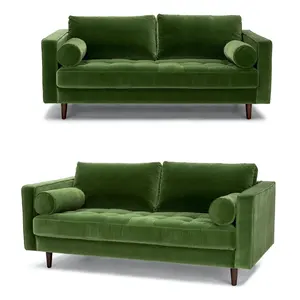 时尚丝绒布艺客厅沙发现代分段沙发木架客厅家具，两座Scott沙发实心